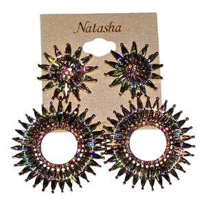 Natasha Couture Iridescent‎ Starburst Earrings New